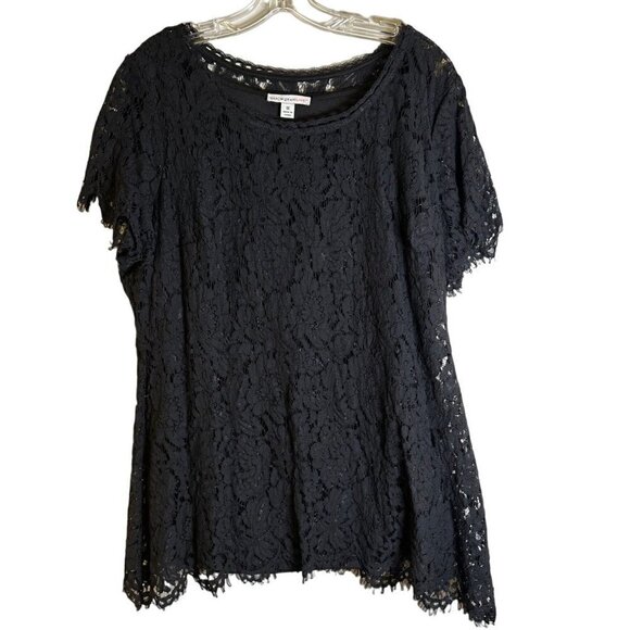Isaac Mizrahi Live! Black Women's Shell with Lace Overlay Size 1X - Picture 2 of 9
